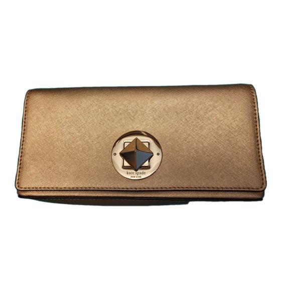 Kate Spade New York Gold Clutch Turnlock Leather Bag EUC - Picture 1 of 14